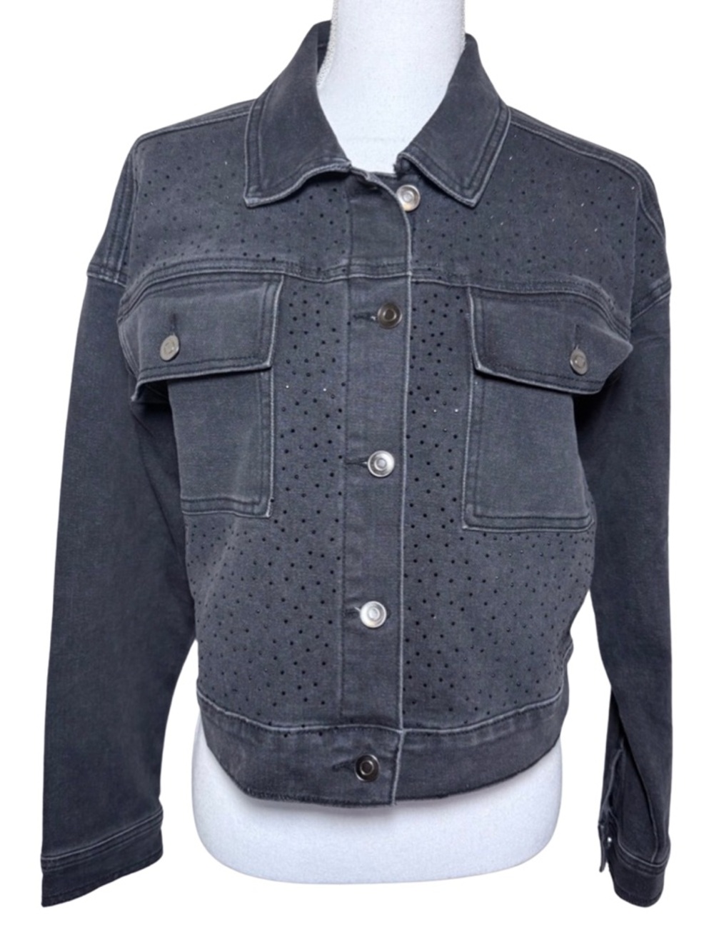 NWOT Kate & Mallory‎ Black Rhinestone Denim Jean Jacket Women Small